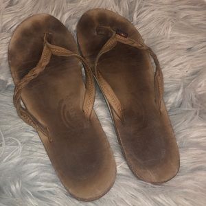 Brown Rainbow Braided Flip Flops